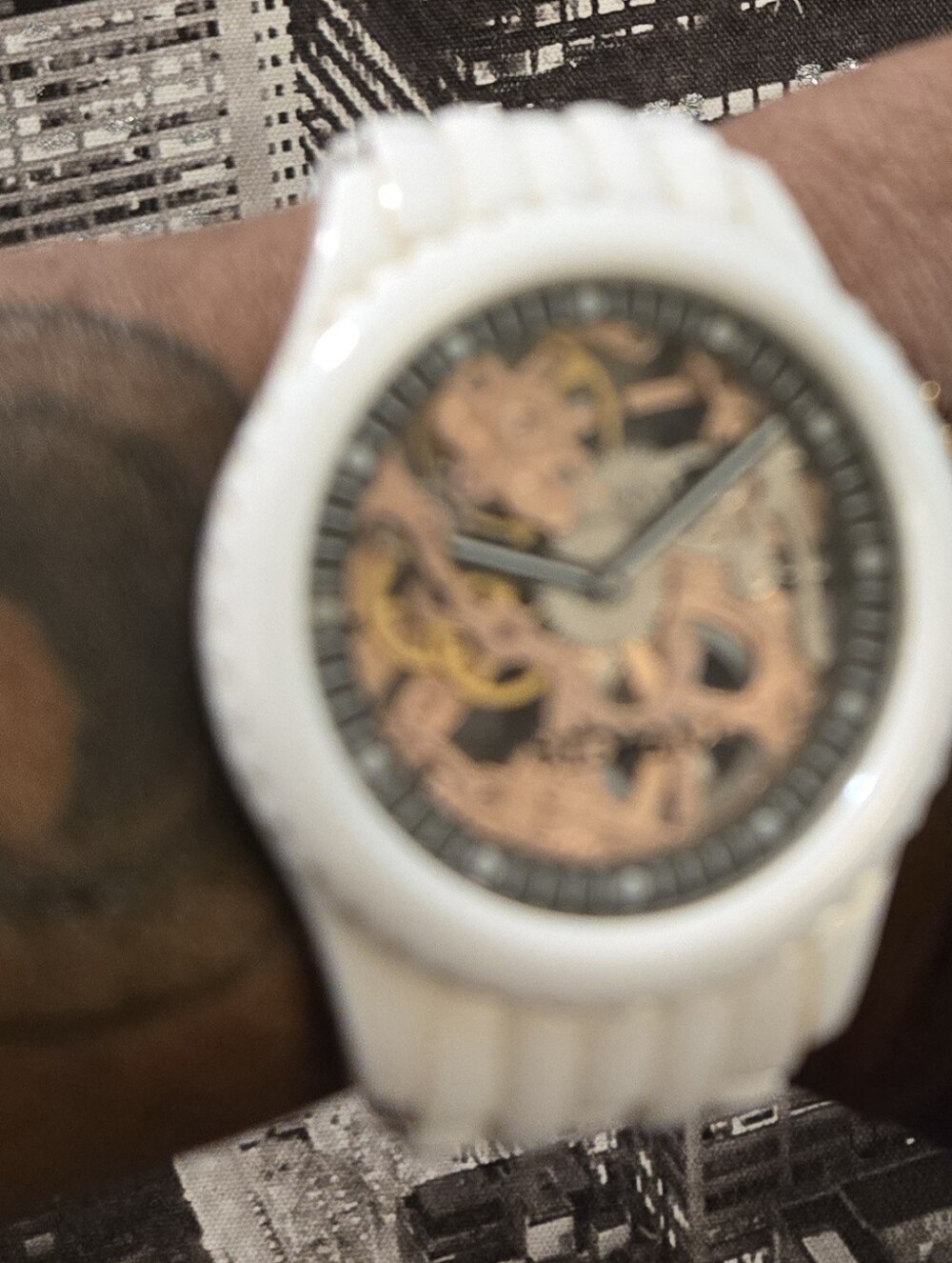 Invicta White Ceramic Skeleton Dial Watch with Rose-Gold Movement